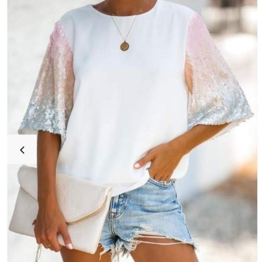 SEQUIN SLEEVE TEE-TYPE SHIRT❣